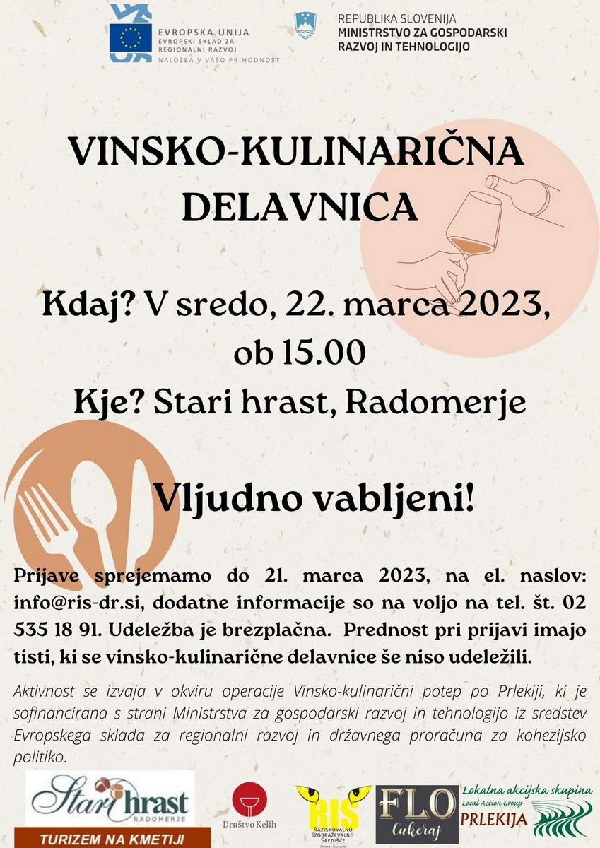 Vabilo na Vinsko-kulinarično delavnico